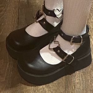 Demonia Heart Mary Janes Platform Black Women’s